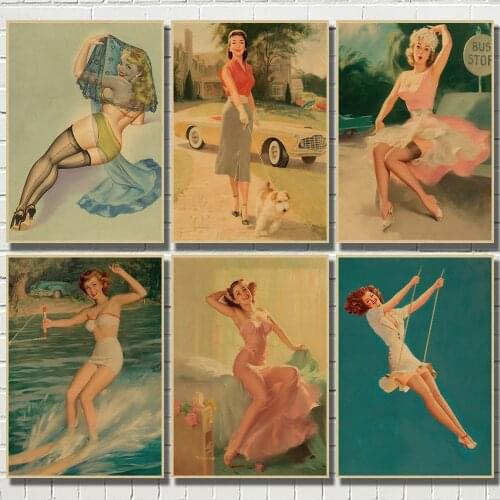 WTQ Pinup Girls Series 8 World War II Canvas Painting Retro Poster Classic Poster Bar Cafe for Living Room Decoration Home Deco