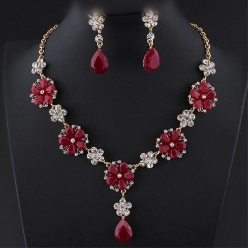 Jewelry for Women 2021 Necklace Sets 2 Pieces Bridal Jewelry Set Earrings with Stones Fashion Wedding Accessories Indian Jewelry