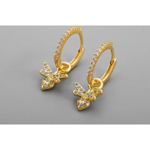 925 Sterling Silver Honeybee Hoop Earring for Women Luxury CZ Jewelry Gifts Wholesale