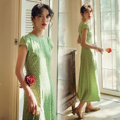 Women Long Floral Chiffon Light Green Dress Summer 2021 Elegant Runway Korean Flower Vintage Party Vacation Backless Vestidos
