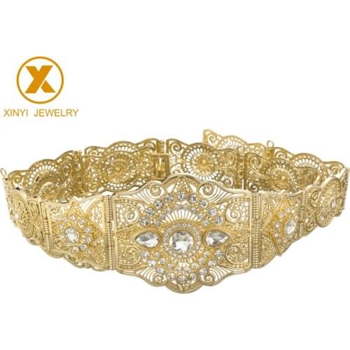 Moroccan style elegant long sleeve ladies wedding jewelry metal belt rhinestone fashion belt girl