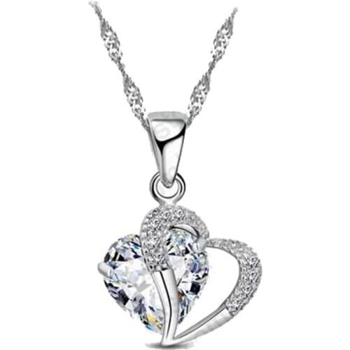 Real White 925 Sterling Silver Cubic Zirconial Brand Love Heart Shape Pendant Necklaces Fashion Jewelry for Women Wedding Bridal