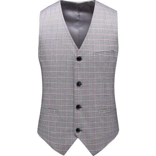 Men Plaid Suit Vest Single Breasted V-neck Collar Casual Waistcoat Korean Style Slim Fit Wedding vest for men Plus Size 6XL-M