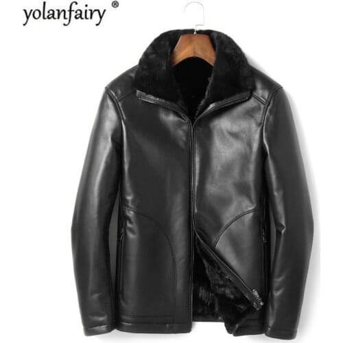 Winter Real Sheepskin Coat Genuine Leather Jacket Men Mink Fur Liner Mens Leather Jacket Warm Down Coat P18181501 YY480