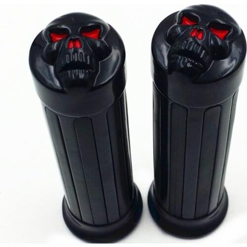 1" Black SKULL Handlebar HAND GRIPS for Harley Dyna Sporster XL Honda Shadow VTX VT Suzuki Boulevard Yamaha Kawasaki Vulcan VN