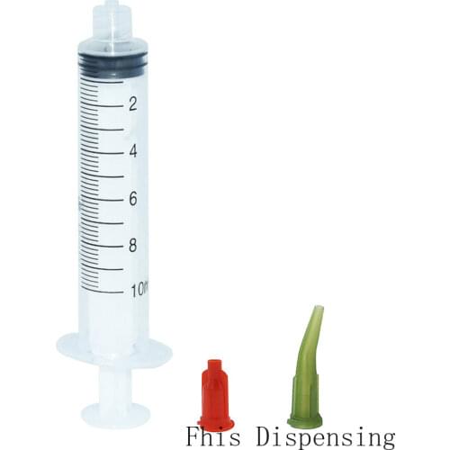 10 Packs Adhesive Dispensing Tip 14G TT All-Plastic Curved Needle and 10ml Syring