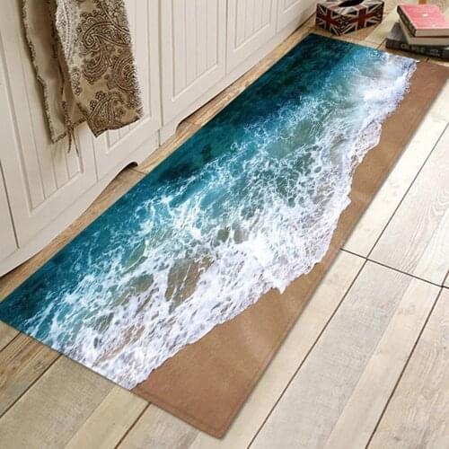 Sea Beach Sand Wave 3D Kitchen Carpet Entrance Doormat Bedroom Hallway Floor Mat Bathroom Water Absorption Anti-Slip Long Rug