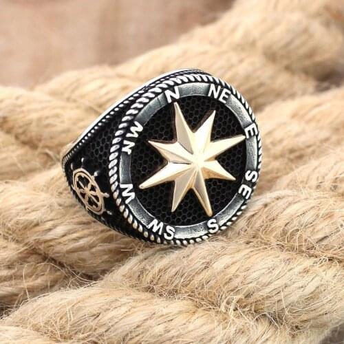 925 Sterling Silver Sailors Compass Anchor Rudder Mens Ring Special Ring Jewelry Accessory For Men Gift Idea Made in Turkey