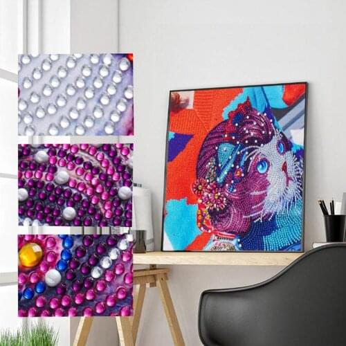 Special Shape Diamond Painting Colorful Cat Partial Diamond Embroidery Animal Rhinestone Picture Diamond Mosaic Kit Decoration