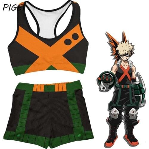 Anime Boku No Hero Academia Tracksuits Bakugou Katsuki All Might Cosplay T-shirt Shorts Swimsuits for Women Girls Bathing Suit