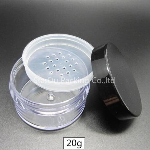 Free Shipping 1000pcs/lot 20ml Jar, 20cc Jar with sifter and puff , Cosmetic Bottle With Black Lids Wholesale