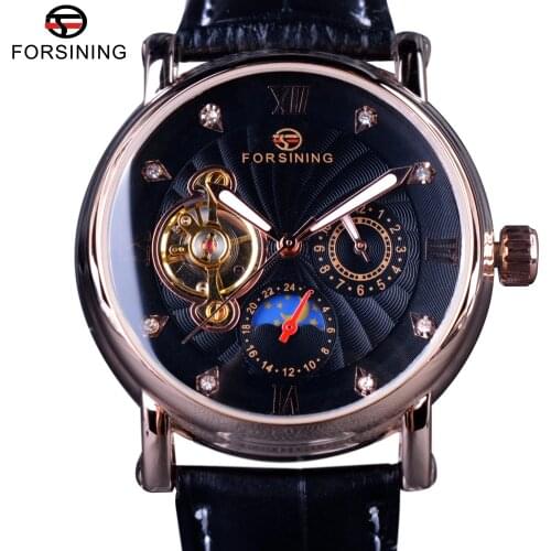 Forsining Fashion Luxury Luminous Hands Rose Golden Men Watches Top Brand Tourbillion Diamond Display Automatic Mechanical Watch