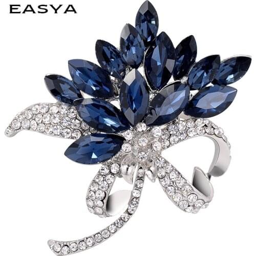 EASYA Pretty Chic Flower Brooch Trendy Jewelry Rhinestone Brooch Charming Women Big Crystal Banquet Decoration Fashion Jewelry