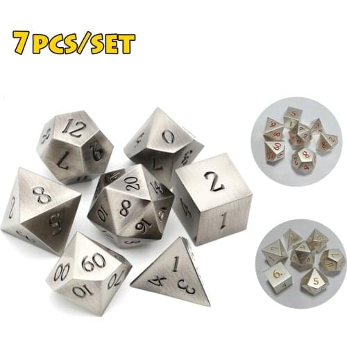 Classic Metal Digital Dice for DND Tabletop RPG MTG Board Table Games Silver Black D4 D6 D8 D10 D12 D20 7pcs Math Teaching