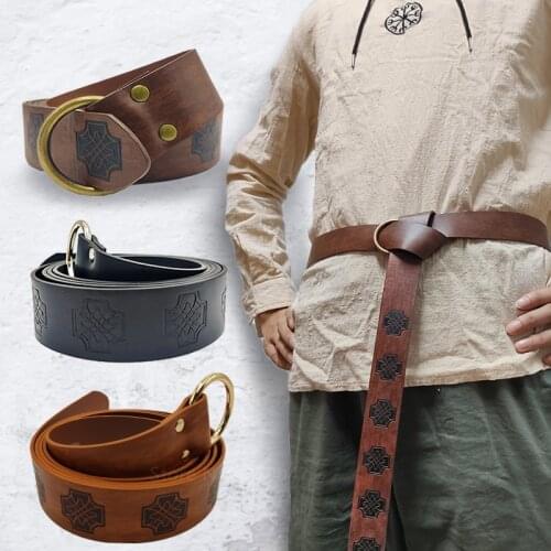 Medieval Warriors Waist Ring Retro Celtic Knight Embossed Stage Tools Belt Cosplay Clothing Adult Pants Belt for Fashion Men