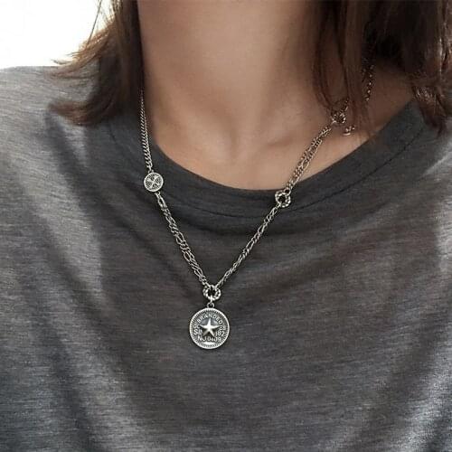 S925 Sterling Silver Necklace for Women Pentastar Retro Fashion Short Autumn Winter Necklace Jewelry Wholesale