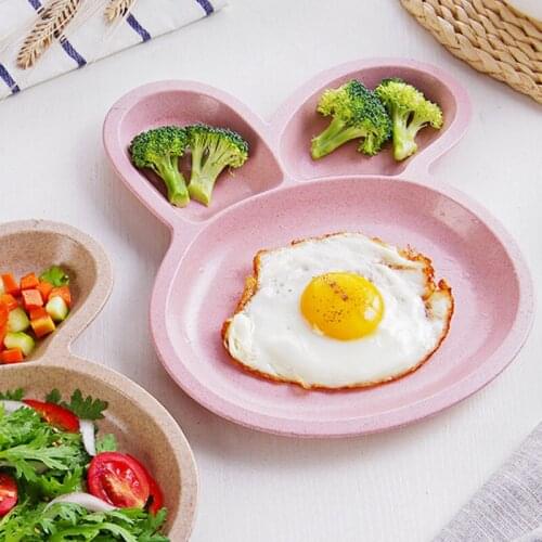 Cute Cartoon Rabbit Plate Kids Dinner Plate Snack Fruit Plate Dessert Tray Dish Wheat Straw Kids Plate Food Container Tableware