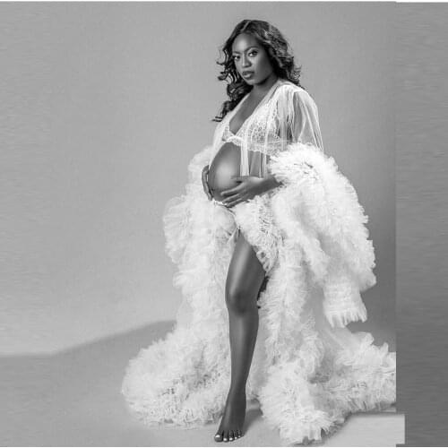 Fashion White Long Maternity Dresses for Photo Shoot Baby Shower Bridal Gowns Ruffles Spregnancy Tulle Dress Puffy Tulle Robes