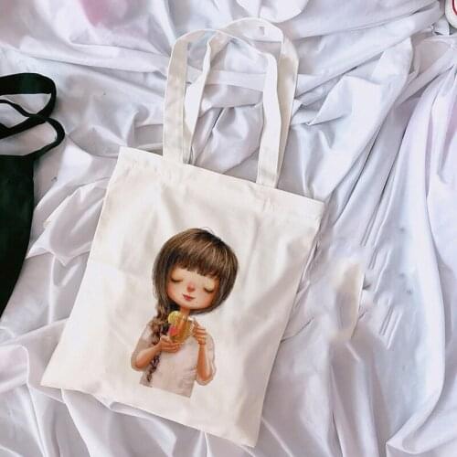 Fashion Women Canvas Tote Bags Yoga Gril Printing Bag Cartoon Bolsa De Compras Shopper Shoulder Bags Reusable Shopping Bag