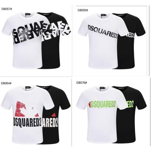 DSQUARED2 Men And Women Printed Letters Round Neck Short-Sleeved Street Hip-Hop Pure Cotton Authentic T-Shirt DSQ2 Short-Sleeved