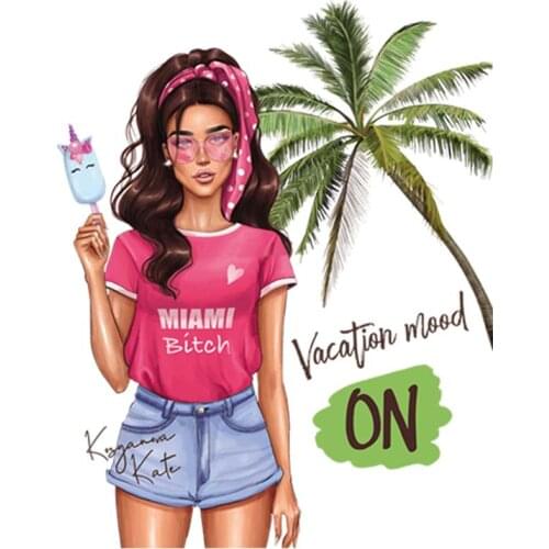 Vacation Girl Sticker Patch Diy Tops Fashion Heat Transfer Vinyl Appliqued Patch Heat Print On T-Shirt Jeans