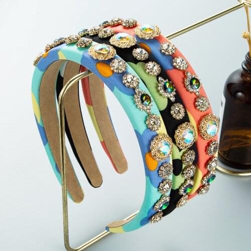 2021 New Baroque Korean Color Fabric Hairbands Rhinestone Headband Glass Drill Headbands Hair Accessories For Women