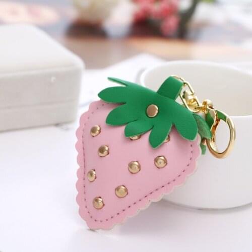 2021 spring new fashion cute pink strawberry leather bag wallet keychain birthday party gift