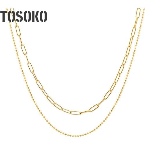 TOSOKO Stainless Steel Jewelry Double Llayered Necklace With Thick Chain And Thin Chain Exquisite Female Clavicle Chain BSP869