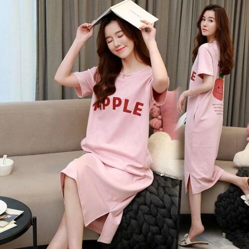 2021 New Night Skirt Female Summer Korean Fresh Student Home Service Cute Cotton Short-sleeved Loose Plus Size Pajamas