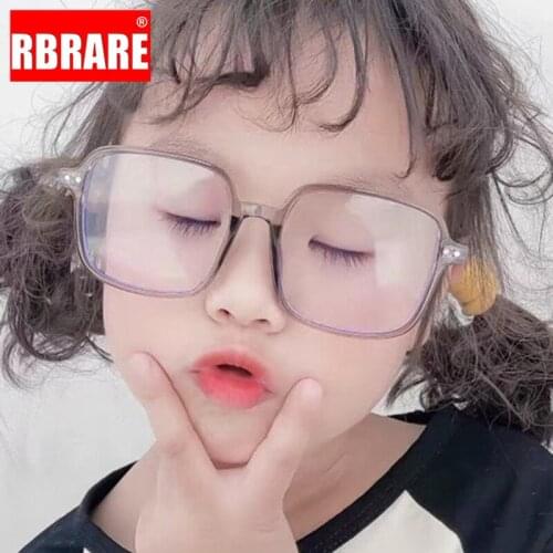 RBRARE Oversized Glasses Children Square Glasses Frame Children Anti-blue Light Glasses Girl/Boy Mirror Lentes De Lectura Hombre