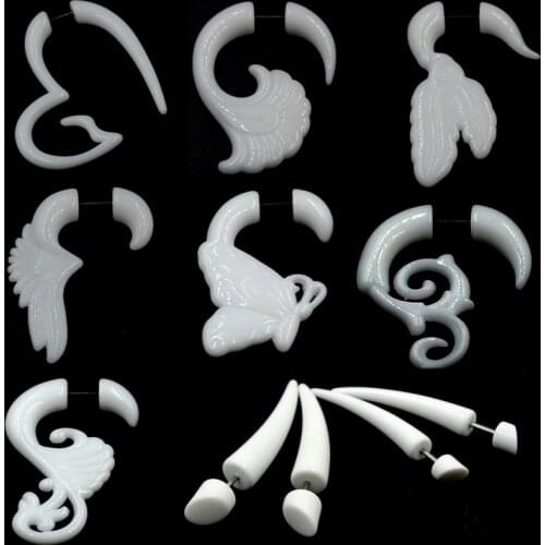 BOG-Pair White Acrylic Fake Cheater Twist Spiral Ear Taper Gauges Expanders Earring Tunnel Plugs Piercing Body Jewelry Stud
