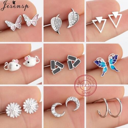 Real 925 Sterling Silver Crystal Crescent Moon Earrings for Women Wedding Jewelry Cute Feather Daisy Flower Earing Child Jewelry
