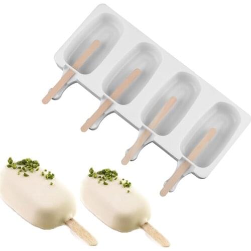 4 Cells Silicone Ice Popsicle Mold Ice Cream Maker Form with 12pcs Sticks DIY Ice Lolly Moulds Party Bar Decorating Tool