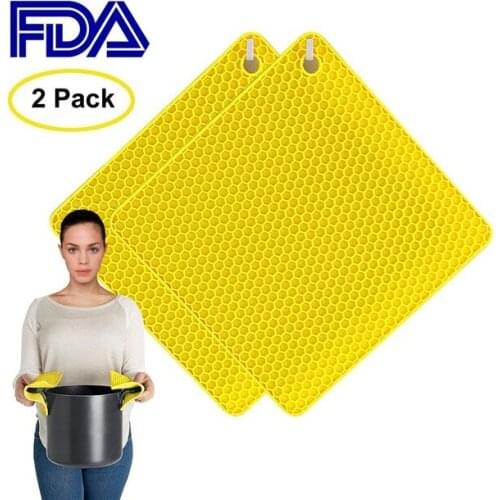 2pcs Silicone Pot Holders Trivet Mat Jar Opener Spoon rest Flexible & Durable Heat Resistant Mat Square Honeycomb Pattern