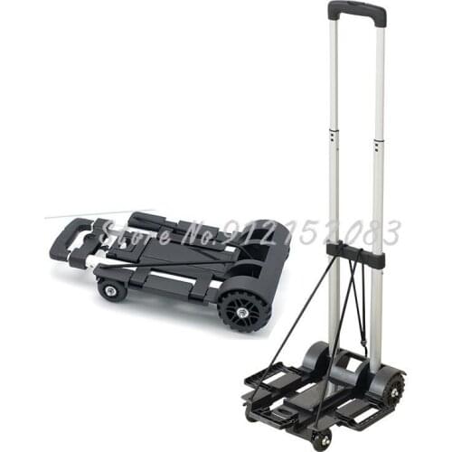 Trolley Folding Shopping Cart Aluminum Trolley Portable Household Mini Four-wheel Grocery Cart Moving Truck Black Luggage Cart
