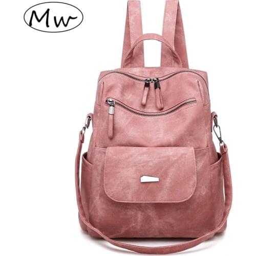 Vintage PU Leather Backpack Female Multifunction Travel Bagpack Pink School Bags For Teenager Girls High Quality mochila mujer