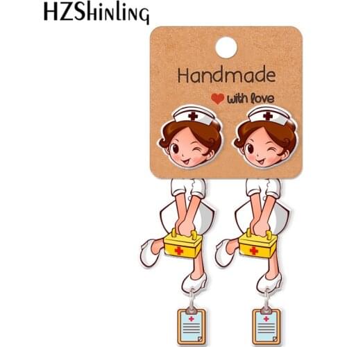 2021 New Pretty Nurse Acrylic Stud Earring Cute Epoxy Resin Jewelry Handmade Items Gifts Girl