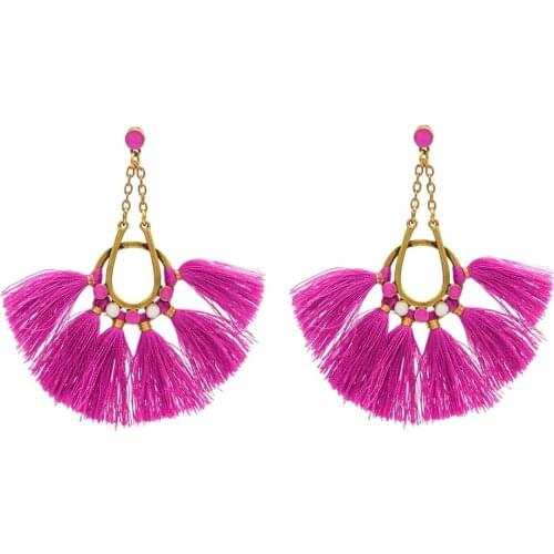 Thread Tassel Earrings for Women Ethnic Gold Metal Big Fan Drop Earrings Bohemia Fashion Jewelry Cotton Rope Fringe Long Dangle