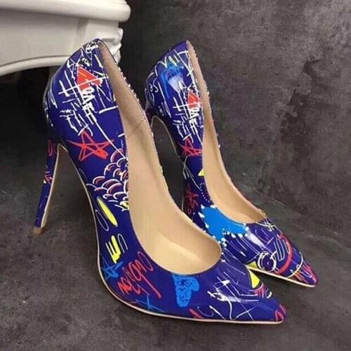Women Heels Graffiti Colorful Bridal Shoes Women Pumps Sexy High Heels Pointed Toe Party Wedding Shoes Stiletto Plus Size 35-42