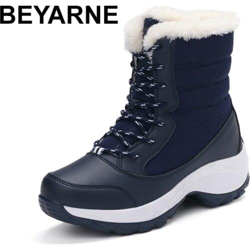 BEYARNE2020 Women Snow Boots Waterproof Non-slip Parent-child Winter Boots Thick Fur Waterproof Platform Warm Shoes Plus Size