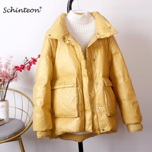 Schinteon Women Winter Down Jacket Korean Style Loose Casual Outwear Warm Waterproof Snow Fashion Coat Stand Collar New