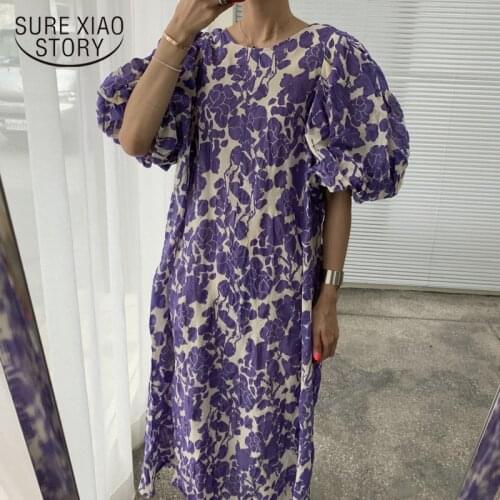 Summer New Robe Femme O Neck Puff Sleeve Dress Women Casual Loose Floral Printed Dresses Female Korean Vintage Vestidos 14280