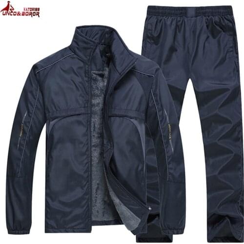 Winter Mens Sportswear two Pieces Set Sport Suit Wool Liner Jacket+Pant Sweatsuit Men Clothing basketball Tracksuit Size L-5XL