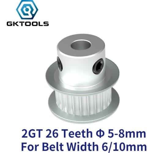 GKTOOLS 26 Teeth 2M 2GT Timing Pulley Bore 5/6/6.35/8mm for GT2 Open Synchronous belt width 6mm/10mm small backlash 26Teeth 26T