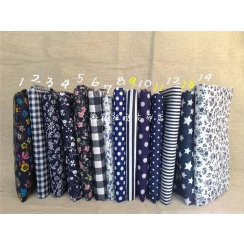 100% Cotton Fabric,Dark Blue Printed Handmade Fabric Flowers For Baby Bedding,Sewing,Doll Cloth,14Pcs/Lot,50x50cm
