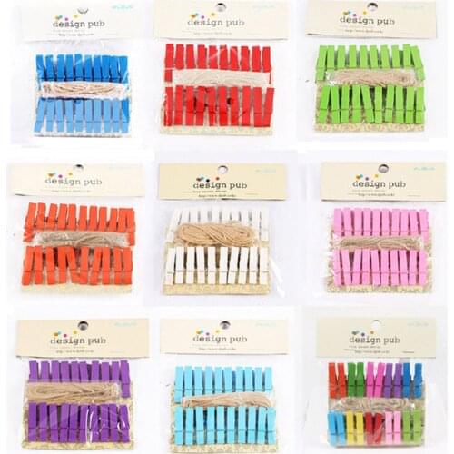 20pcs/Lot Wooden Clips Coloful Photo Clips for sheets DTY Clothespin Craft Decor Clips Pegs Hanging spins For Message Cards
