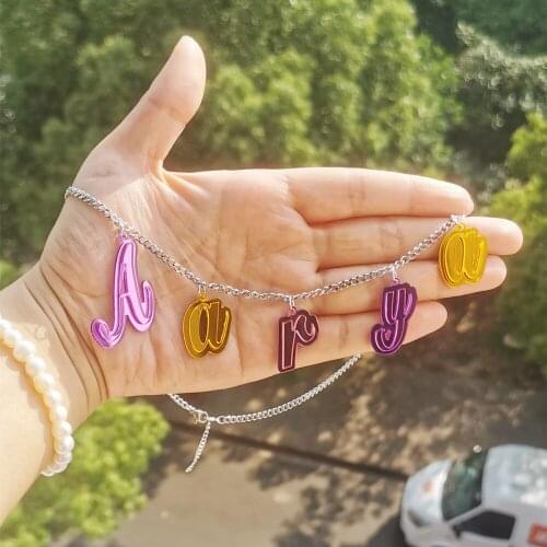 2021 New Customized Name Pendant Necklace Personalized Sweet Necklace Acrylic Color Letter Necklace Women Childrens Outing Gift