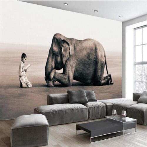 Beibehang Large wallpaper murals photo custom any size European style retro oil painting elephant kid art wall background