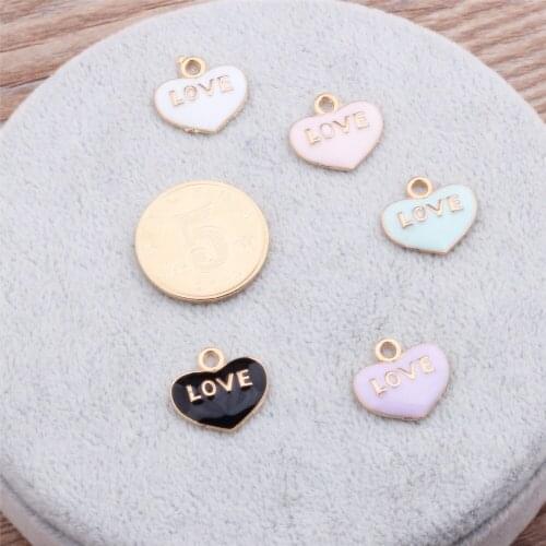 50pcs/lot Mixed color Charms heart love Gold color Making pendant fit, Handmade DIY bracelet necklace