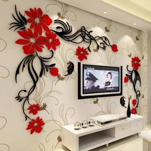 Stereo Acrylic TV Background Wall Stickers Living Room Sofa Decoration Wall Painting Romantic Flower Rattan Stereo Wall Stickers